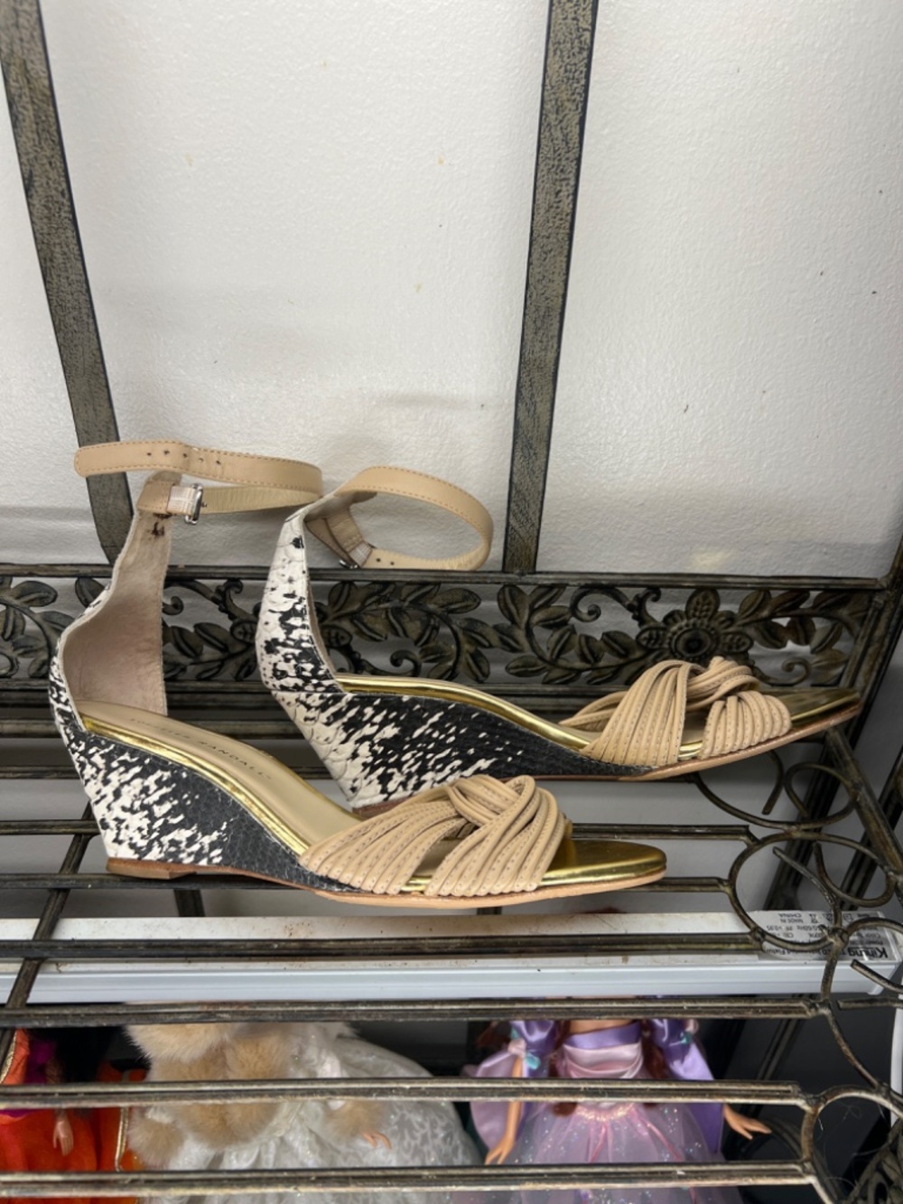 Loeffler Randall Anya Snake print wedge sandals black/cream/white Size 7